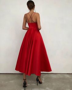 Tea Length Prom Dress, Classic Prom Dress, Prom Evening Dresses, Pleated Party Dress, Little Red Dress, Short A, Evening Party Gowns, Red Evening Dress, Satin Short