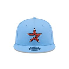 The Houston Astros Sky Blue 9FIFTY Snapback features an embroidered Astros Cooperstown logo at the front panels with a snapback closure at the rear and a gray undervisor. Blue Baseball Cap With Logo Patch And Flat Brim, Blue Baseball Cap With Logo Patch, Blue Flat Brim Baseball Cap With Logo Patch, Blue Fitted Hat With Logo Patch And Flat Bill, Blue Flat Bill Fitted Hat With Logo Patch, Blue Snapback Hat With Logo For Baseball Season, Blue Embroidered Snapback Fitted Hat, Blue Baseball Cap With Embroidered Logo And Flat Bill, Blue Snapback Baseball Cap With Embroidered Logo