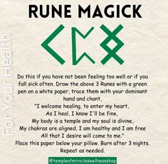 an advertisement for the rune magick website, with instructions on how to use it