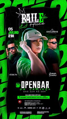 a poster for an upcoming event with the name openbar on it and two men in green