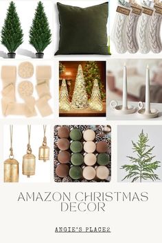 a collage of christmas decorations, candles and other items in the shape of trees