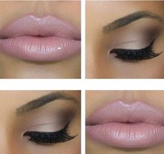 white/pink on the lid that fades to brown in the crease/outer corner with a pale pink lip Nude Lip Makeup, Bronze Smokey Eye, Mascara Hacks, Lip Makeup Tutorial, Wedding Hair And Makeup