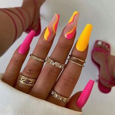 Neon Nail Designs, Colorful Nails, Pink Nail, Neon Nails, Fire Nails, Dope Nails, Short Acrylic Nails, Nail Arts, Nail Polishes