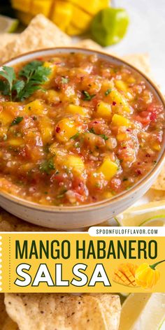 Mango habanero salsa recipe easy to make Labor Day party food idea! The combination of sweet and fresh mango and spicy habanero creates a yummy dip that is perfect for parties. Pin this Mango habanero salsa recipe now Best Mango Salsa, Mango Salsa Recipe Easy, Homemade Mango Salsa, Recipes For Sweet Peppers, Different Salsa Recipes, Green Habanero Recipes, Hot Mango Sauce, Salsa Mango