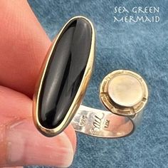 I just added a new item to eBay, 14k Gold & 925 Onyx + Moonstone Modern Open Ring. Designer! #eBay #eBaySeller