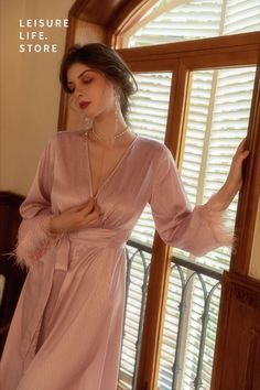 Satin Feather Trim Robe Silky Satin Bridal Nightgown Bridesmaids Feather Trim Robe Wedding Feather Trim Nightgown Feminine Satin Party Sleepwear, Satin Finish V-neck Sleepwear For Party, Fitted Long Sleeve Satin Sleepwear, Satin Long Sleeve Sleepwear For Night, Long Sleeve Satin Sleepwear For Night, Elegant V-neck Dress For Pajama Party, Long Sleeve Satin Dress For Loungewear, Party Sleepwear With Satin Finish And V-neck, Feminine Long Sleeve Satin Sleepwear