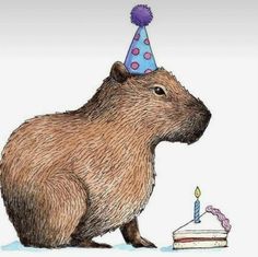 a capybara is sitting in front of a birthday cake