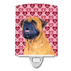 a painting of a dog with hearts on it's wall night light in the shape of a heart