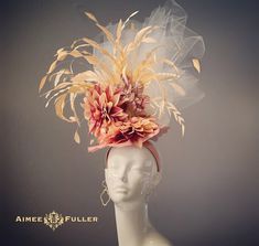 Aimee Fuller Kentucky Derby Hat - A Lovely, Feathered FRENZY! A symphony of luxurious colors: dusty rose, apricot, melon, & peach ombre. Handmade fascinator with a FRENZY of colorful feathers. Ombre velvet leave spray in rose and dusty mauve. This creation looks elegant and beautiful from all angles.  Please see photos.  Matching earrings sold separately.  Easy-to-wear headband fascinator makes a statement, and can be worn to a myriad of events: Royal Ascot, Easter, Bridal, Derby-Wear, Del Mar Races, Hat Contests, Church, Gala, Kentucky Derby, Melbourne Cup, High Tea, Weddings, Cocktail Parties, Weddings, and More.  Some customization available; please message with your requests to see if we can meet your needs. *FREE SHIPPING  For more STATEMENT JEWELRY and HANDMADE HATS go to www.aimeesf Luxury Headband For Kentucky Derby Races, Ombre Velvet, Ladies Who Lunch, Dusty Mauve, Kentucky Derby Party, Tea Party Hats, Kentucky Derby Hats, Derby Party, Kentucky Derby Hat