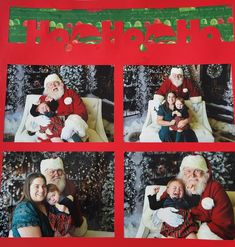 four pictures of santa claus and two children