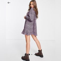 Brand New With Tags Size 8 Purple Floral Print Knee-length Mini Dress, Purple Knee-length Mini Dress For Fall, Fall Knee-length Purple Mini Dress, Fall Purple Knee-length Mini Dress, Purple Mini Dresses For Fall, Purple Mini Dress For Fall, Dress With Neck Tie, Glamorous Dress, Robes Glamour