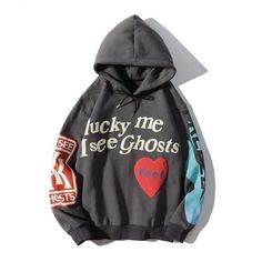 KIDS SEE GHOSTS Lucky Me I See Ghosts Hoodie [In Store] | The Urban Clothing Shop™ Lucky Me I See Ghosts, I See Ghosts, Mode Harajuku, Velvet Sweatshirt, Lucky Me, Loose Hoodie, Kid Cudi, Velvet Shirt, Zip Hoodies