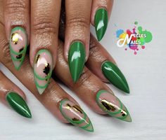 Nails For Brown Skin, Sophisticated Nails, Stilleto Nails Designs, Pop Art Nails, Fantasy Nails, Diva Nails, Green Nail Designs, Nail Art Techniques