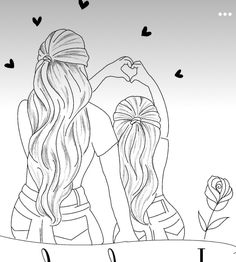 two girls with long hair are facing each other and the words i love you written on them