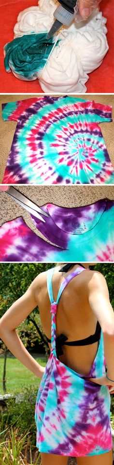 Tie Dye Swimsuit Cover Up {or you could totally turn this into a Gameday outfit by doing your teams colors!} T Shirt Remake, Tie Dye Swimsuit, Diy Projektit, Shirt Diy, Nike Shox