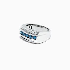 Effy Men's 14K White Gold Blue and White Diamond Ring, 1.67 TCW Fine Jewelry Blue Ring With Channel Set, Modern Blue Rings With Vvs Clarity, Blue 14k White Gold Ring With Vs Clarity, Blue 14k White Gold Ring With Polished Finish, 14k White Gold Blue Diamond Ring With Polished Finish, 14k White Gold Blue Ring With Polished Finish, Blue 14k White Gold Rings With Polished Finish, Modern Blue Diamond Cut Rings, Modern Blue Diamond Ring With Vvs Clarity