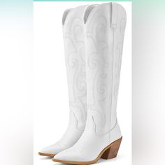 Rollda Cowboy Boots For Women Cowgirl Boots Embroidered Knee-High Western Boots Pointy Toe With Chunky Heel About This Item Elegant Western Design - Step Into The Spotlight With Our Womens Western Boots, The Stylish Pointed Toe And Traditional Stacked Heel Combine For A Look That's Both Fashionable And Versatile. Classic Tone-To-Tone Stitch Embroidery, Creates An Everyday And Elongated Silhouette That Celebrates The Iconic Cowgirl Style. Comfort & Stability - Thanks To The Padded Cushion Insole Women Cowgirl Boots, Embroidered Cowgirl Boots, Womens Western Boots, Brown Cowgirl Boots, Knee High Western Boots, Cowboy Carter, White Cowgirl Boots, Cowboy Boots For Women, White Cowboy Boots