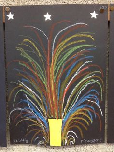 this is a chalkboard with fireworks on it