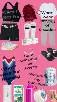 a pink poster with different types of clothing and shoes on it's side, including the words what i wear for bras