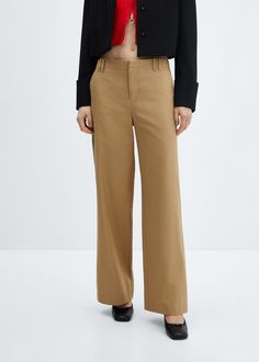 Wideleg lyocell pants - Woman | MANGO USA Camel Straight Leg Pants, Camel Wide Leg Pant, Wide Leg Pants Camel, Best Camel Pants, Linen Loungewear, How To Iron Clothes, Pantalon Large, Cashmere Coat, Clothing Care