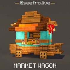 a small house made out of wood with the words minecraft on it and an image of