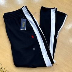 New With Tags Polo Ralph Lauren Track Pants Black And White With Red Logo Size Large In Ultrasoft Cotton Interlock, These Pants Are Perfect For The Weekend Or Long-Haul Flights. $125 New Black Straight Leg Joggers For Work, Black Ankle-length Joggers For Work, Black Track Pants, Long Haul Flight, Red Logo, Long Haul, Pants Black, Track Pants, Black Pants