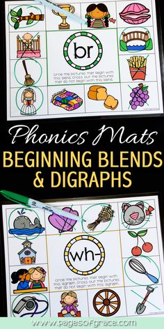 the beginning blends and digrash worksheet is shown with pictures on it