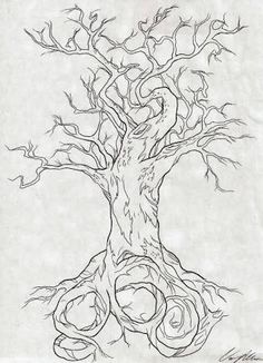 a black and white drawing of a tree