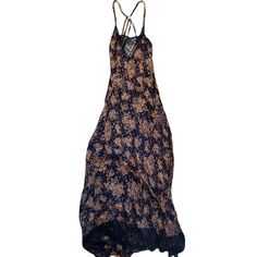 Gorgeous Lacy Floral Maxi Dress. Only Tried On, Never Worn. Long Slip Dress Is Bias Cut With A Lace Inset At The Decollete And A Wide Lace Handkerchief Edge Hem. Adjustable Spaghetti Straps And Gorgeous Back Detail With Ring And Tassels. In Floral Print, Black Just Shown So You Can Get A Sense Of How It Looks On A Model. Floral Print Sundress Maxi Dress For Night Out, Floral Sundress Maxi For Night Out, Floral Print Sundress For Night Out, Blue Floral Print Maxi Dress For Night Out, Blue Floral Maxi Dress For Night Out, Bohemian Floral Print Maxi Dress For Night Out, Bohemian Floral Maxi Dress For Night Out, Bohemian Spaghetti Strap Dress For Date Night, Bohemian Dresses With Spaghetti Straps For Date Night