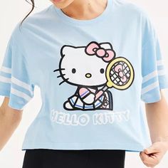 Nwt Hello Kitty Juniors’ Sporty Tee Short Sleeves / Crewneck Material: Cotton-Polyester Color: Blue Size: Medium Blue T-shirt With Character Print For Spring, Retro Blue Tops With Cartoon Print, Blue Retro Cartoon Print Top, Retro Blue Cartoon Print Tops, Retro Blue T-shirt With Cartoon Print, Sporty Summer Tops With Cartoon Print, Light Blue Cartoon Print T-shirt For Spring, Spring Light Blue T-shirt With Cartoon Print, Blue Spring T-shirt With Character Print