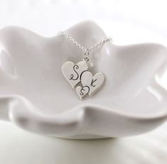 Grandmother necklace - Initial heart necklace - Sterling silver necklace - Generations - 3 heart nec Sterling Silver Double Heart Initial Necklace, Sterling Silver Double Heart Necklace With Initials, Silver Heart Necklace With Initials, Grandmother Necklace, Initial Heart Necklace, 3 Hearts, Mom Of 3, Hand Stamped Necklace, Necklace Initial