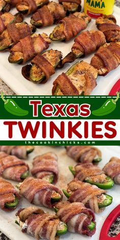 Try this amazing, and simple to prepare, Texas Twinkies! This recipe is loaded with flavor! It has cheese, brisket, and well-seasoned stuffed jalapenos wrapped in bacon. It's savory and tasty that you can't resist. One of the best holiday appetizers to serve at any gathering or a simple game day recipe you can bring to your friends. Everyone will surely love it! Texas Twinkies Recipe, Jalapenos Wrapped In Bacon, Texas Twinkies, New Year's Eve Food, Party Snacks Easy Appetizers, Twinkies Recipe, Wrapped Jalapeno Poppers, Party Snacks Easy