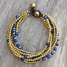 Lapis Lazuli Brass Beaded Bracelet Crafted by Hand - Blue Freedom | NOVICA Lapis Lazuli Bracelet, Beaded Jewlery, Beautiful Bracelets, Lapis Lazuli Beads, Brass Beads, Silver Jewelry Necklace, Craft Jewelry, Handmade Brass, Bracelet Ideas