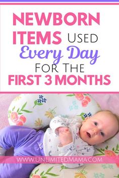 a baby laying on top of a pillow with the words newborn items used every day for the first 3 months