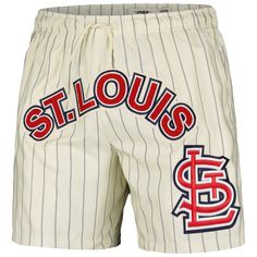 Designed to provide superior quality with an edge, these St. Louis Cardinals Retro Classic shorts from Pro Standard fit perfectly in line with your style interests. The pinstripes provide a timeless aesthetic, while the bold textured St. Louis Cardinals graphics make for a true statement piece to your look. Adjust the drawstring closure to your preferred fit and enjoy an instant elevation to your selection of team gear. Material: 100% Polyester Two side pockets Inseam on size M measures approx. Sporty Striped Bottoms With Built-in Shorts, Collegiate Style Bottoms For Summer Sports Events, Collegiate Summer Bottoms For Sports Events, Collegiate Style Cotton Bottoms For Summer, Summer Collegiate Style Cotton Bottoms, White Shorts With Side Stripes, White Bottoms With Side Stripes, White Short Bottoms With Side Stripes, Striped Sports Bottoms For Spring