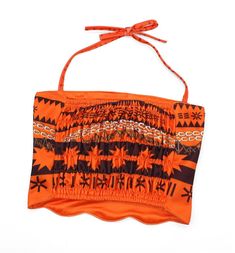 an orange and black bag hanging from a string