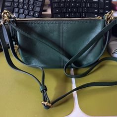 Fossil Jolie Baguette Crossbody Bag In Pine - Never Worn Nwt; Photos With Blue Bag Are For Size Reference Fossil Crossbody Bags, Fossil Crossbody, Fossil Bags, Green Leather, Leather Purse, Blue Bags, Leather Purses, Fossil, Crossbody Bags