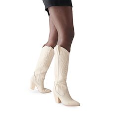 A Western boot is a requirement for any wardrobe and we’re obsessed with LASSO. This knee-high pair features whipstitching detail and a towering block heel. 3.75 inch heel height Size 6 measurements: 15 inch shaft circumference, 13.25 inch shaft height Size 8 measurements: 15.75 inch shaft circumference, 14.25 inch shaft height Size 10 measurements: 16.75 inch shaft circumference, 15 inch shaft height Suede upper material Synthetic lining Synthetic sole Vegan Leather sock Imported Steve Madden Store, Hippie Style Clothing, Leather Western Boots, Apparel Merchandising, Western Boots Women, Leather Socks, Western Boot, Womens Knee High Boots, Green Leather