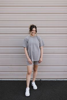 Women's Short Set | Vintage Washed Steel
 – forever french baby Relaxed Fit Biker Shorts For Summer Loungewear, Spring Loungewear Biker Shorts In Athleisure Style, Spring Athleisure Biker Shorts For Loungewear, Summer Oversized Activewear For Loungewear, Spring Relaxed Fit Cotton Biker Shorts, Relaxed Fit Cotton Biker Shorts For Spring, Trendy Relaxed Fit Biker Shorts For Loungewear, Casual Biker Shorts For Summer Loungewear, Oversized Sporty Shorts For Loungewear