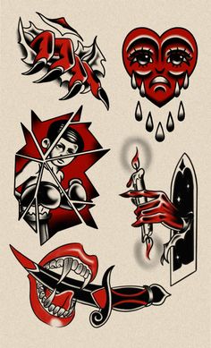 several different tattoo designs on a white background