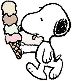 a drawing of a snoopy holding an ice cream cone in his hand and sitting on the ground