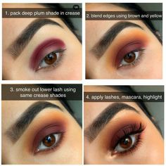 Brown Ombre Eyeshadow, Fun Makeup Brown Eyes, 3 Color Eyeshadow Tutorial, Fall Makeup For Hooded Eyes, Maroon Eyeshadow Looks Step By Step, September Makeup Looks, Sunset Makeup Looks Step By Step, Fall Makeup Tutorial Step By Step