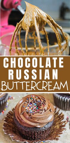 chocolate russian buttercream with sprinkles on top and in the middle