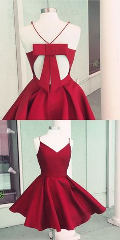 Grad Dresses Short Red, Red Formal Dress Short Satin, Burgundy Homecoming Dress, Burgundy Homecoming Dresses, Semi Formal Dresses, Red Gowns, Cute Prom Dresses