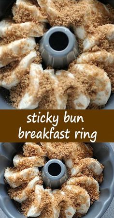 the bundt cake is ready to be baked in the oven, and then topped with cinnamon crumbs