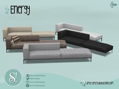 three different types of couches with the words energy on them