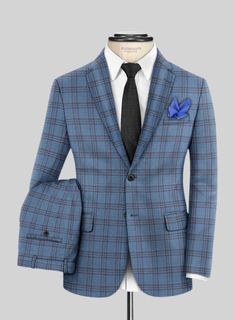 Add a hint of style to your look with our Reda Dusk Blue Checks Wool Suit. Crafted from pure wool, this suit boasts a sleek and effortlessly sophisticated design. The windowpane checkered pattern, created with brown threads on a dusk blue cloth, is perfect for amping up your fashion game to the next level. Wear this suit for any celebration or major event to showcase your refined and stylish appeal.  Look Includes    Reda     Dusk     Blue     Checks     Wool  Fabric  Two Button Jacket Style  No Plaid Wool Suit With Notch Lapel, Semi-formal Plaid Wool Suits, Plaid Wool Suits For Business, Plaid Wool Business Suit, Business Plaid Wool Suit, Luxury Plaid Suit For Office, Luxury Plaid Suits For Work, Plaid Wool Suits For Formal Occasions, Luxury Plaid Suits With Suit Collar