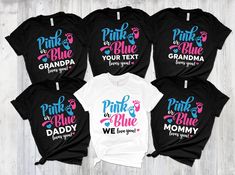 "Custom Gender Reveal Family Matching Shirts,Pink Or Blue Gender Reveal Shirts,Gender Reveal Party Shirts,Pink Or Blue Mommy Loves You Shirts * High quality and super soft, comfortable shirt. Made with top-of-the-line vinyl and pressed with a professional grade heat press. * Please check all color and size charts before place the order. Since all shirts are custom made based on your selection, I don't accept return or exchange unless there is an issue with your order. *We're working with different shirt brands based on the color/size availability. All shirts we use are soft style, not heavy cotton. Solid colors are all cotton and heather colors are cotton/poly blend. (there may be exceptions) *Our Sweatshirt 70% SoftLume combed and ring-spun cotton, 30% polyester fleece- with 100% SoftLume Custom Print Family Matching T-shirt For Gender Reveal, Pink Family Matching T-shirt For Gender Reveal, Gender Reveal Family, Cute T-shirt With Name Print For Gender Reveal, Fun Custom Print T-shirt For Gender Reveal, Pink Cotton T-shirt For Gender Reveal, Pink Or Blue Gender Reveal, Blue Gender Reveal, Mommy Loves You