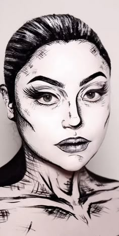 Achromatic Makeup, Comics Makeup Pop Art, Crazy Makeup Ideas, Makeup Styles To Try, Cosplay Makeup Ideas, Comic Makeup, Sfx Makeup Ideas, Theater Makeup, Halloweenský Makeup