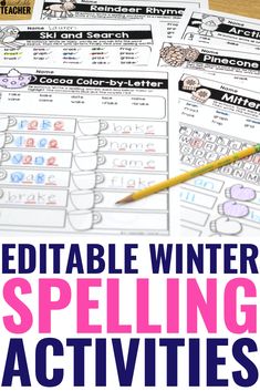 printable winter spelling activities for kids to practice their handwriting and writing skills with the help of